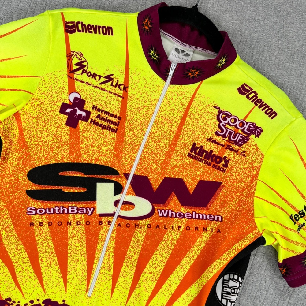 Voler Cycling Racing Jersey Mens M Yellow Chevron Kinko's California Sunburst